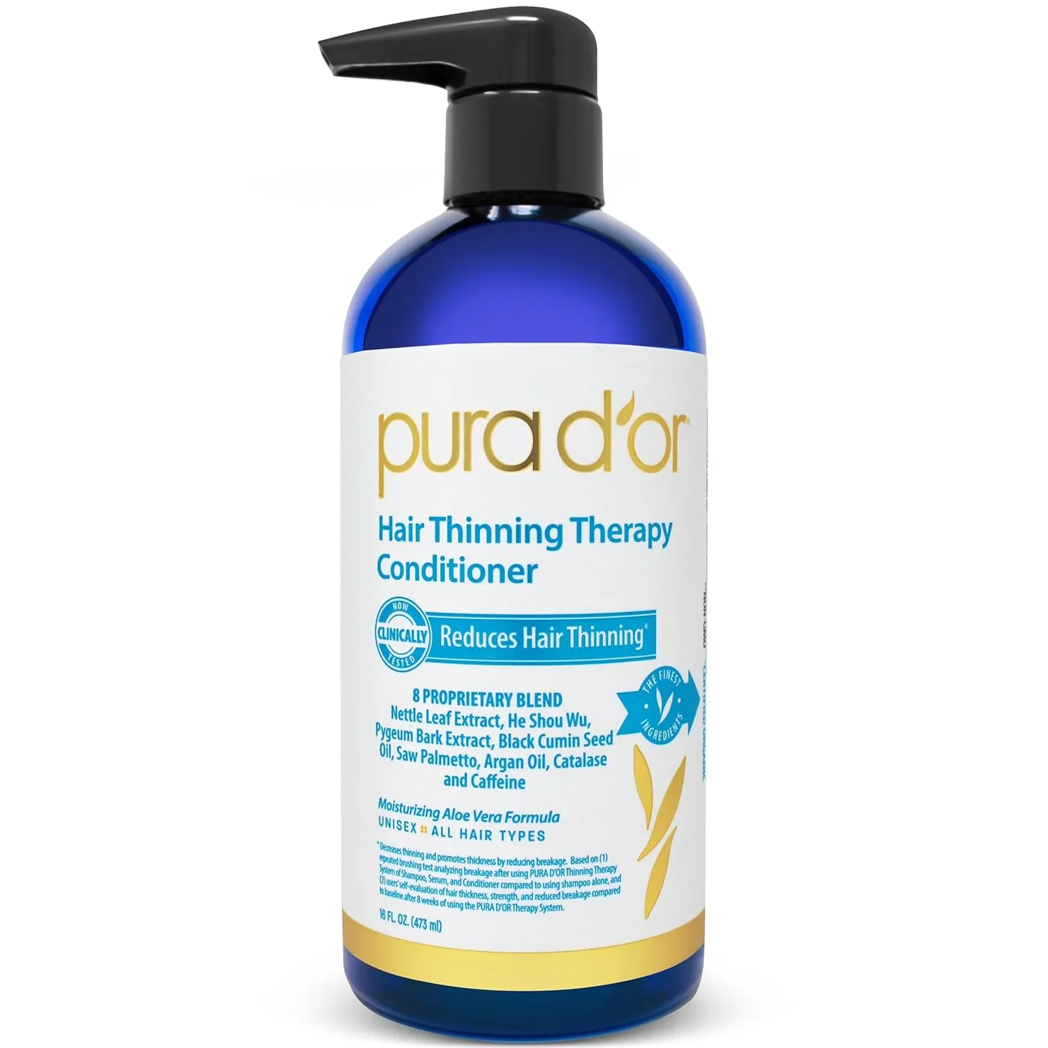 PURA D'OR 16 Oz Hair Thinning Therapy Biotin Conditioner, CLINICALLY TESTED Effective Results, Low Lather Deep Moisturizing Herbal Blend Hair Thickening Products For Women & Men, Color Safe
