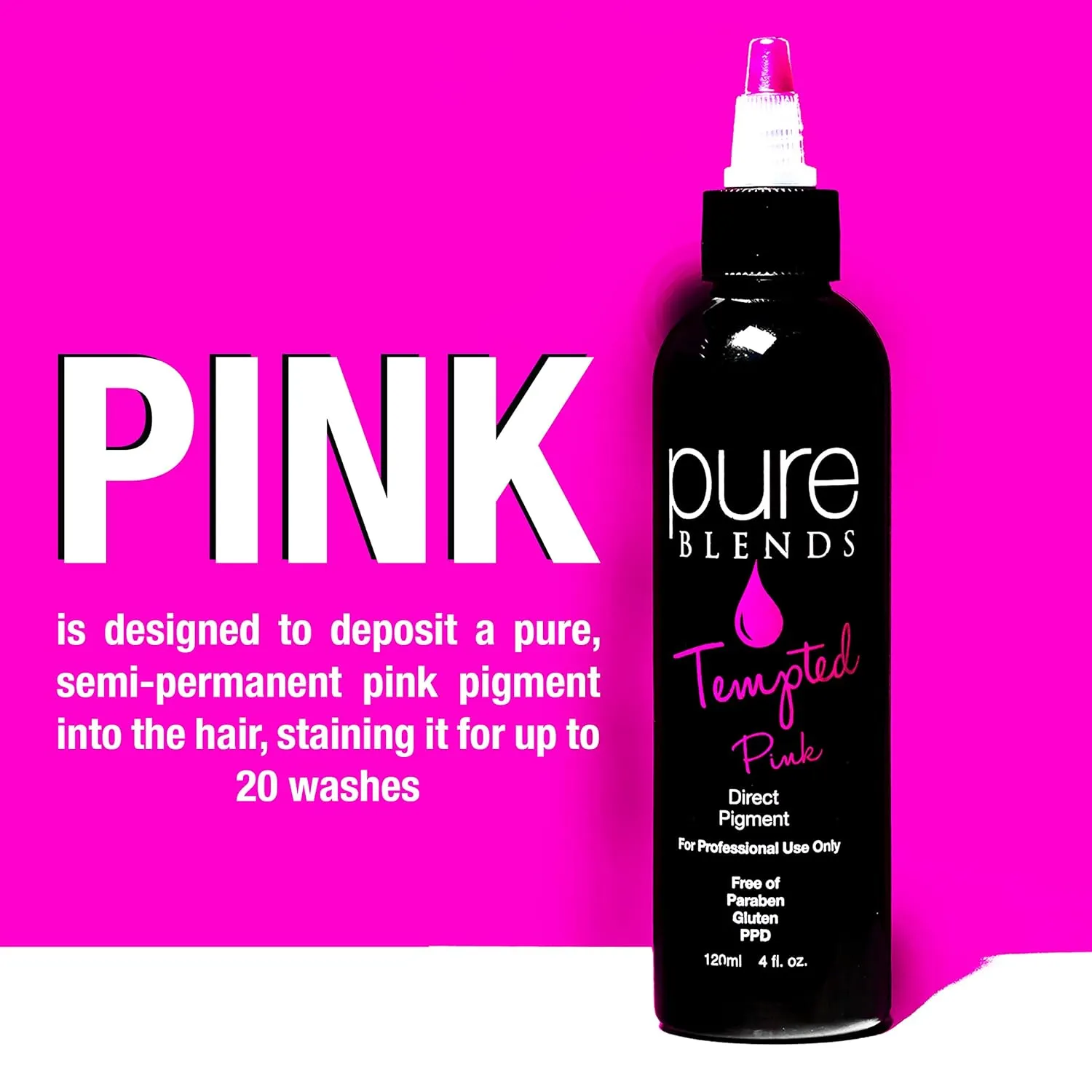 Pure Blends™ Tempted Pink Direct Dye – Semi-Permanent Hair Color for Pre-Lightened Hair – Bright Vivid Pink Color – Long-Lasting, Conditioner-Infused Formula – Vegan, Ammonia & Sulfate Free 4 oz