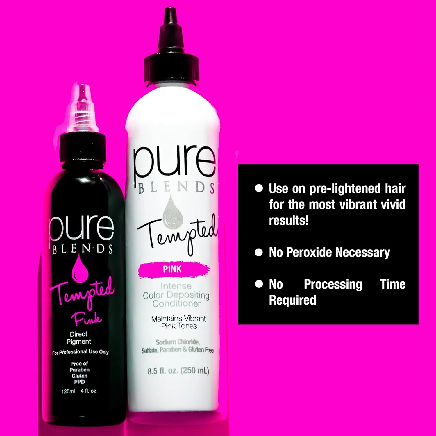 Pure Blends™ Tempted Pink Direct Dye – Semi-Permanent Hair Color for Pre-Lightened Hair – Bright Vivid Pink Color – Long-Lasting, Conditioner-Infused Formula – Vegan, Ammonia & Sulfate Free 4 oz