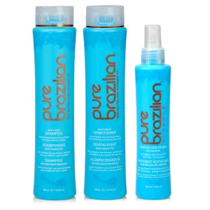Pure Brazilian 3-Piece Daily Essentials Kit: Anti-Frizz Shampoo, Conditioner & Miracle Leave-In Conditioner with Keratin, Cocoa Butter & Bulgarian Rose Wate