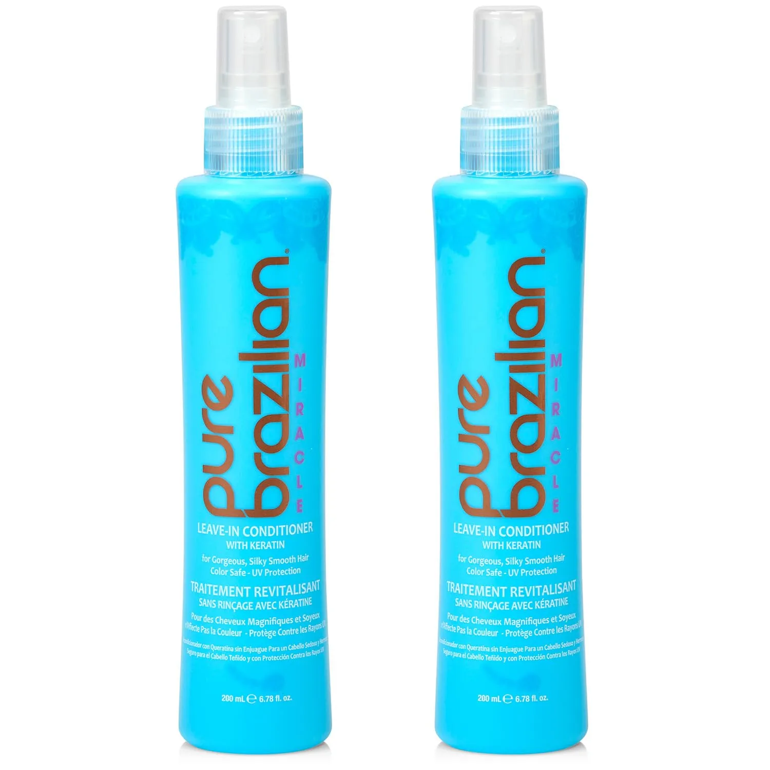 Pure Brazilian Leave-In Conditioner, Nourishing Hair Treatment with Keratin for Strengthening, Pack of 2, 6.78 Ounce (200 Milliliter)
