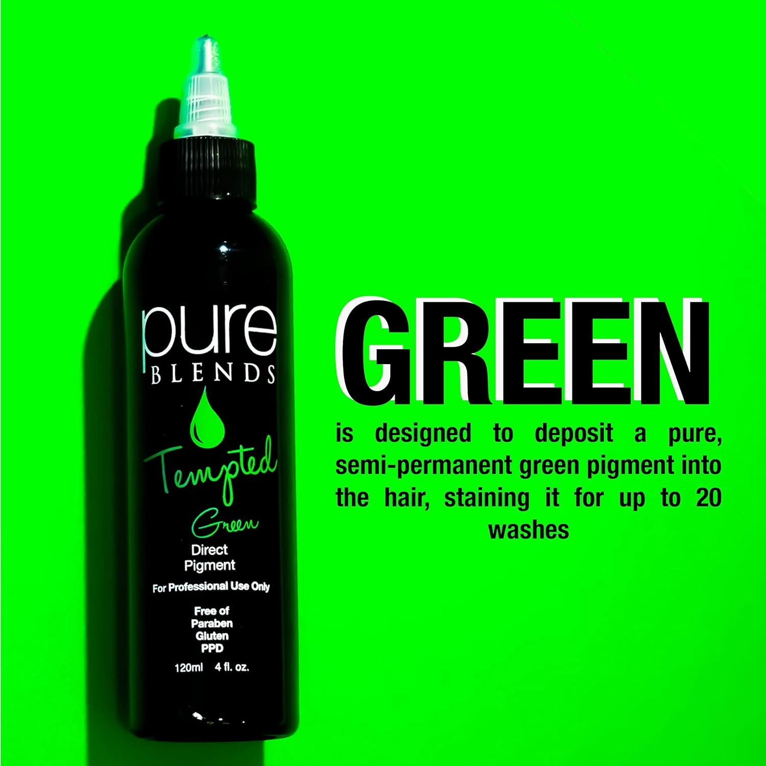 Pure Blends™ Tempted Green Hair Color – Semi-Permanent Vivid Green Direct Dye for Bleached or Blonde Hair – Vegan, Ammonia-Free, Plant-Based Pigment – 4 oz Bottle