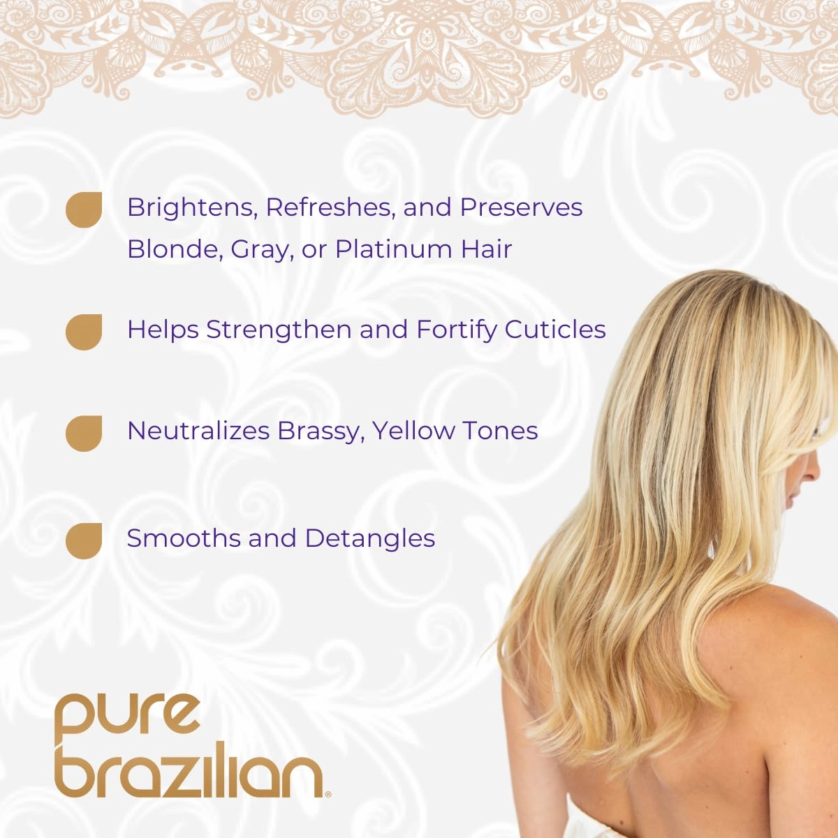 Pure Brazilian Always Blonde Conditioner with Keratin, Acai & Argan Oil, Purple Conditioner for Color-Treated Hair, Sulfate-Free, 33.8 Fl Oz