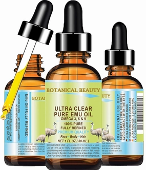 PURE EMU OIL 100% Natural RAW VIRGIN UNREFINED for FACE, BODY, HANDS, FEET, NAILS, HAIR and LIP CARE 1 Fl. oz. - 30 ml by Botanical Beauty