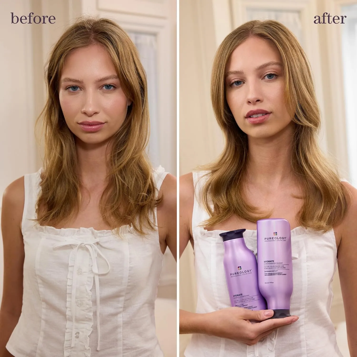 Pureology Hydrate Conditioner - For Dry and Color-Treated Hair, Moisturizes Hair & Protects Color, Sulfate-Free & Vegan