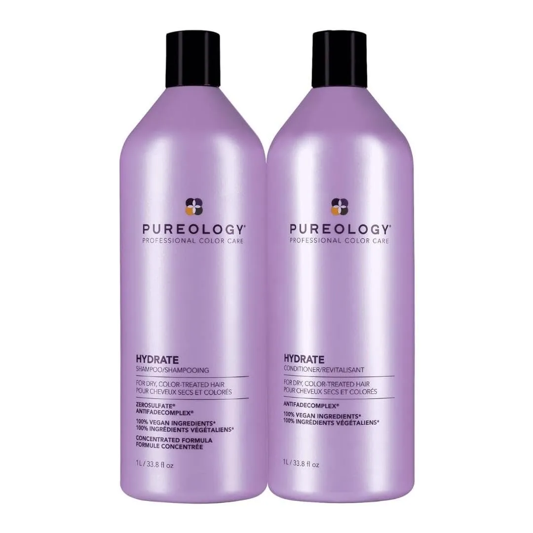 Pureology Hydrate Moisturizing Shampoo & Conditioner Set - For Medium to Thick Dry and Color Treated Hair, Softens and Deeply Hydrates, Sulfate-Free