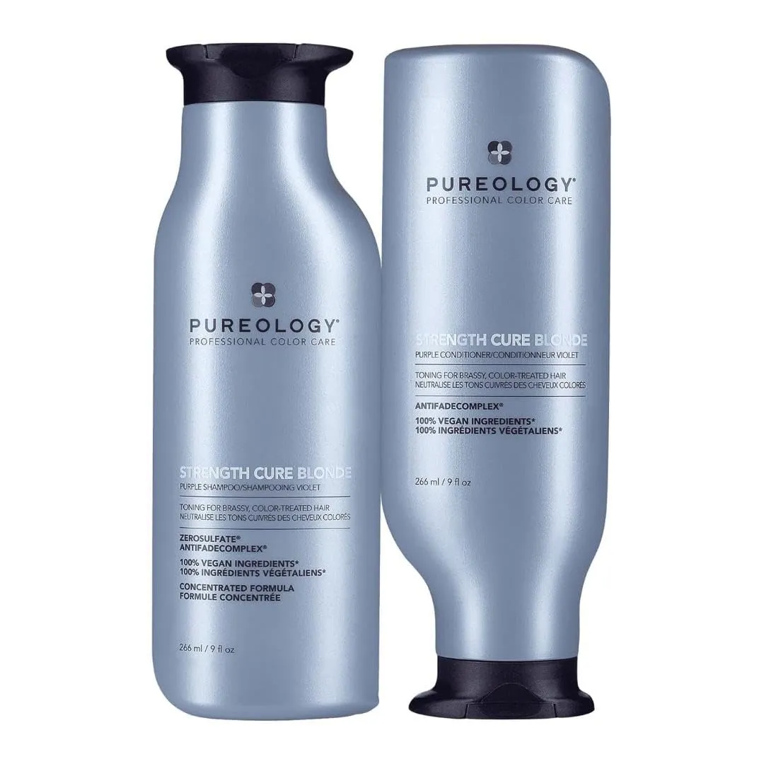Pureology Strength Cure Blonde Purple Shampoo & Conditioner Set - For Blonde & Lightened Color-Treated Hair