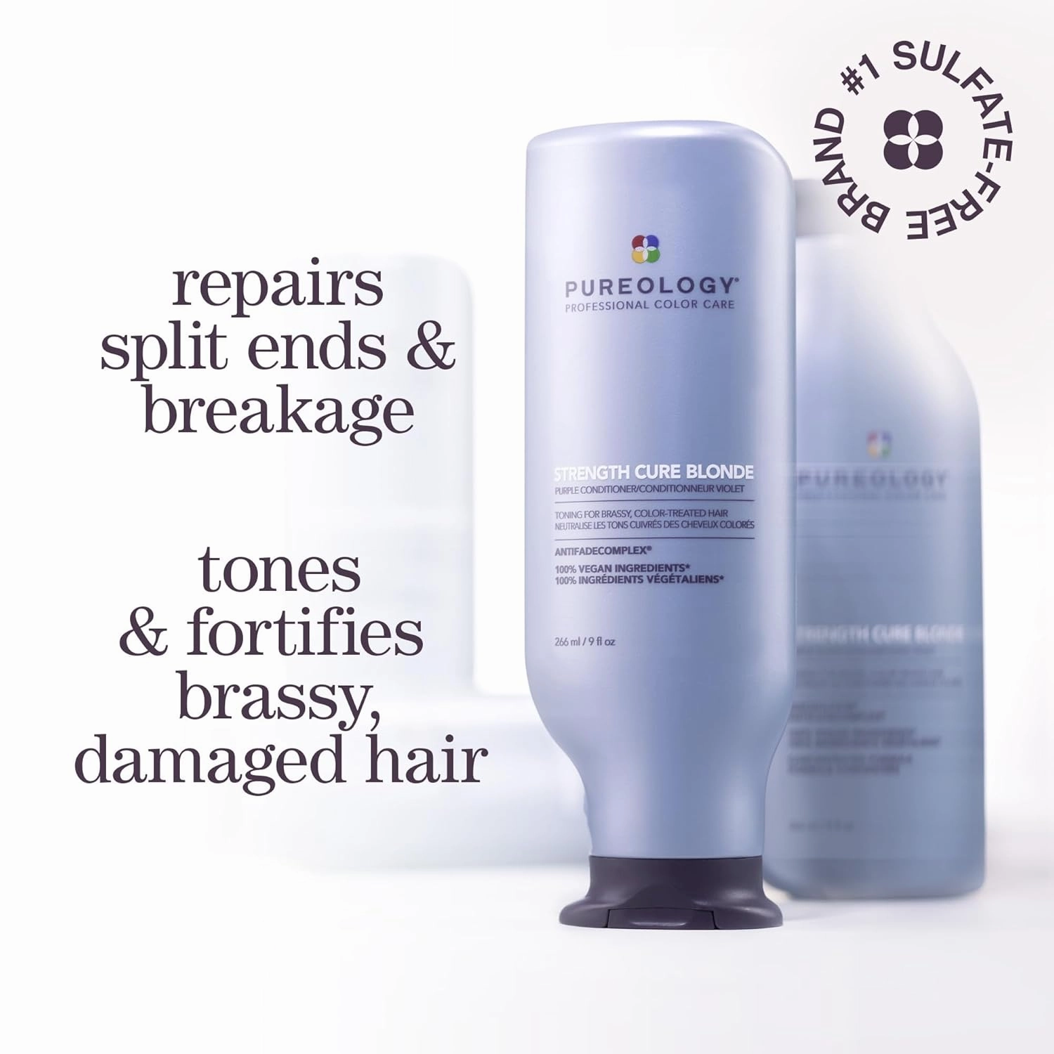 Pureology Strength Cure Blonde Purple Conditioner - For Blonde & Lightened Color-Treated Hair, Strengthens Hair & Fights Brass, Sulfate-Free & Vegan