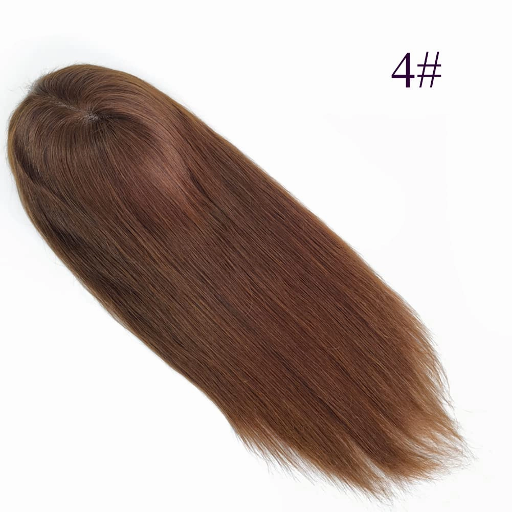 Q6 Swiss Lace PU Thin Skin Back Sides Women Toupee with Human Hair Piece System Size 7"×9" Hair Length 16 Inch Brown 4#