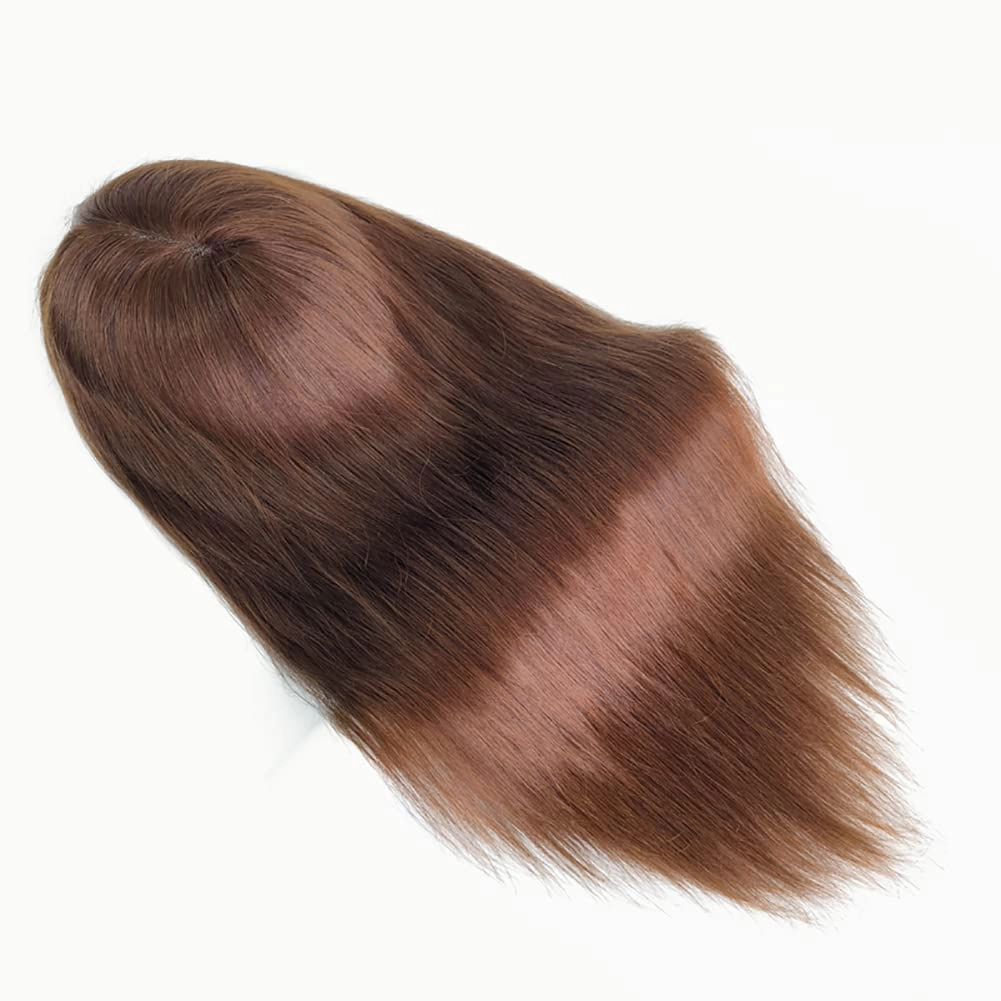Q6 Swiss Lace PU Thin Skin Back Sides Women Toupee with Human Hair Piece System Size 7"×9" Hair Length 16 Inch Brown 4#