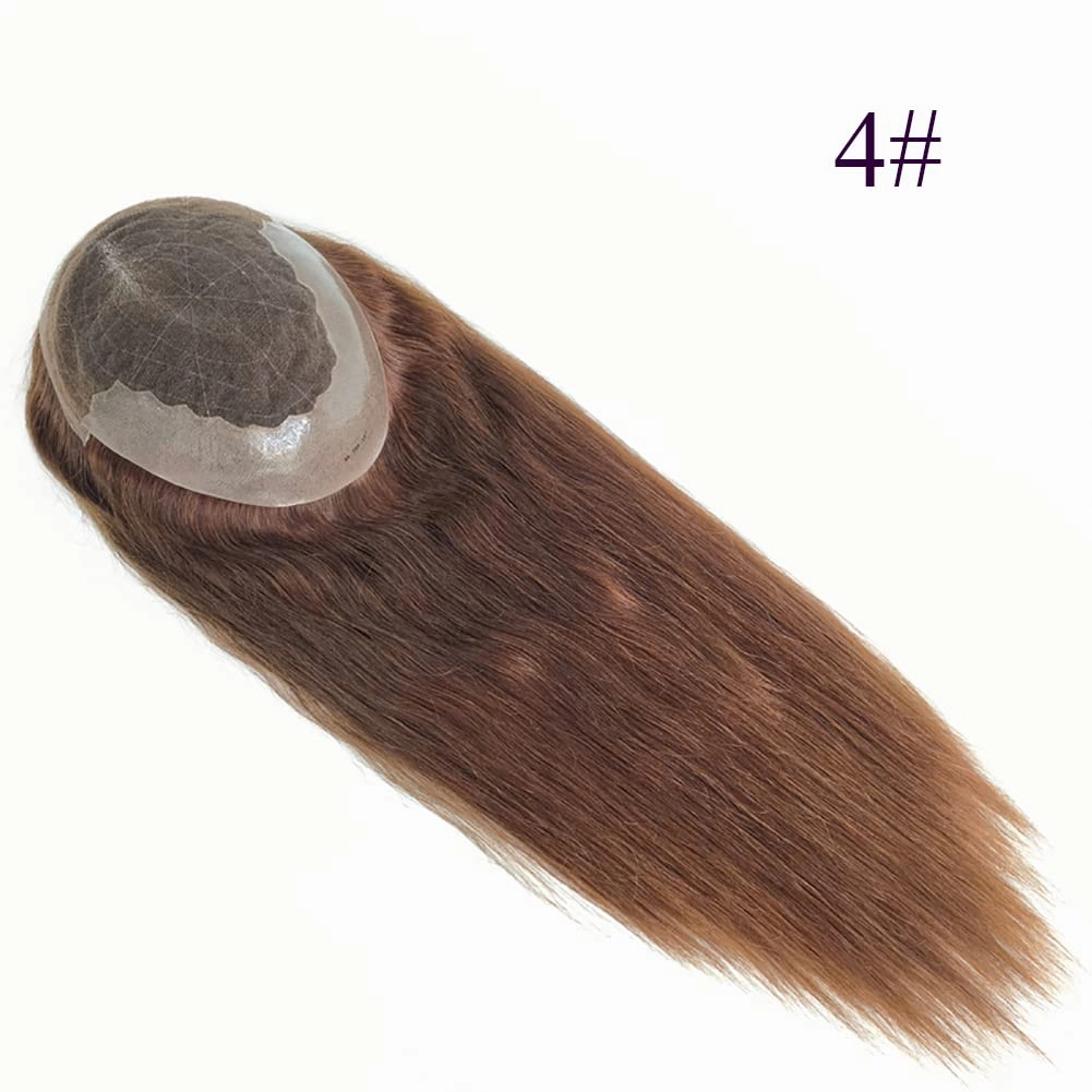 Q6 Swiss Lace PU Thin Skin Back Sides Women Toupee with Human Hair Piece System Size 7"×9" Hair Length 16 Inch Brown 4#