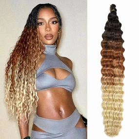 QRHSUKA Curly Braiding Hair 30Inch Ocean Wave Crochet Hair 7Packs Curly Crochet Hair Wet and Wavy Braiding Hair Synthetic Crochet Hair for Women (30 Inch (Pack of 7), 1B/30/613)