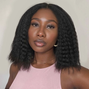 Quantum Love V part Yaki Curly Wigs Short Curl Kinky Straight for Black Women Afro Curly Wear And Go Synthetic Glueless Natural Black Wig