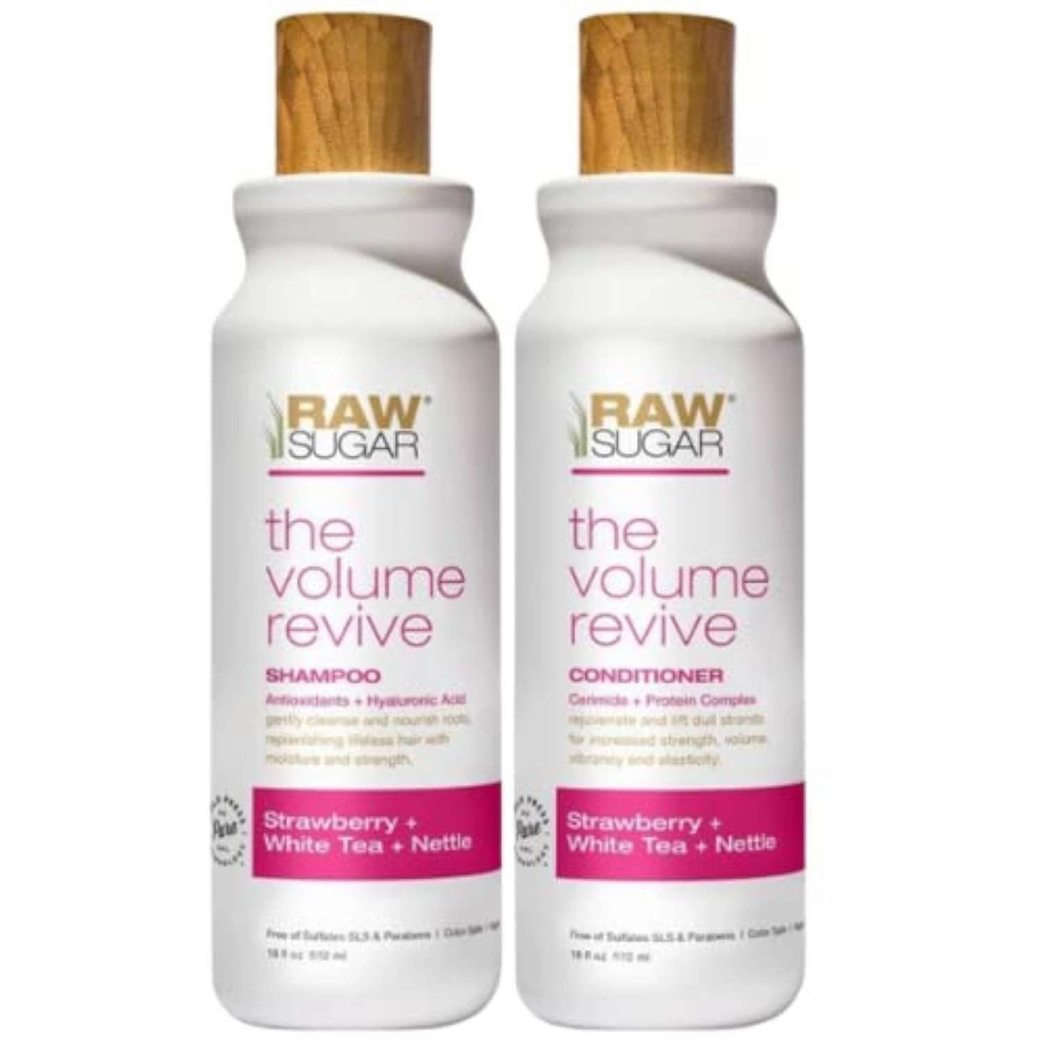 R S Raw Sugar Volume Revive Shampoo & Conditioner SET. Antioxidants   Hyaluronic Acid. Strawberry   White Tea   Nettle. 18 Fl Oz Bottles Each., 18 Fl Oz (Pack of 2)