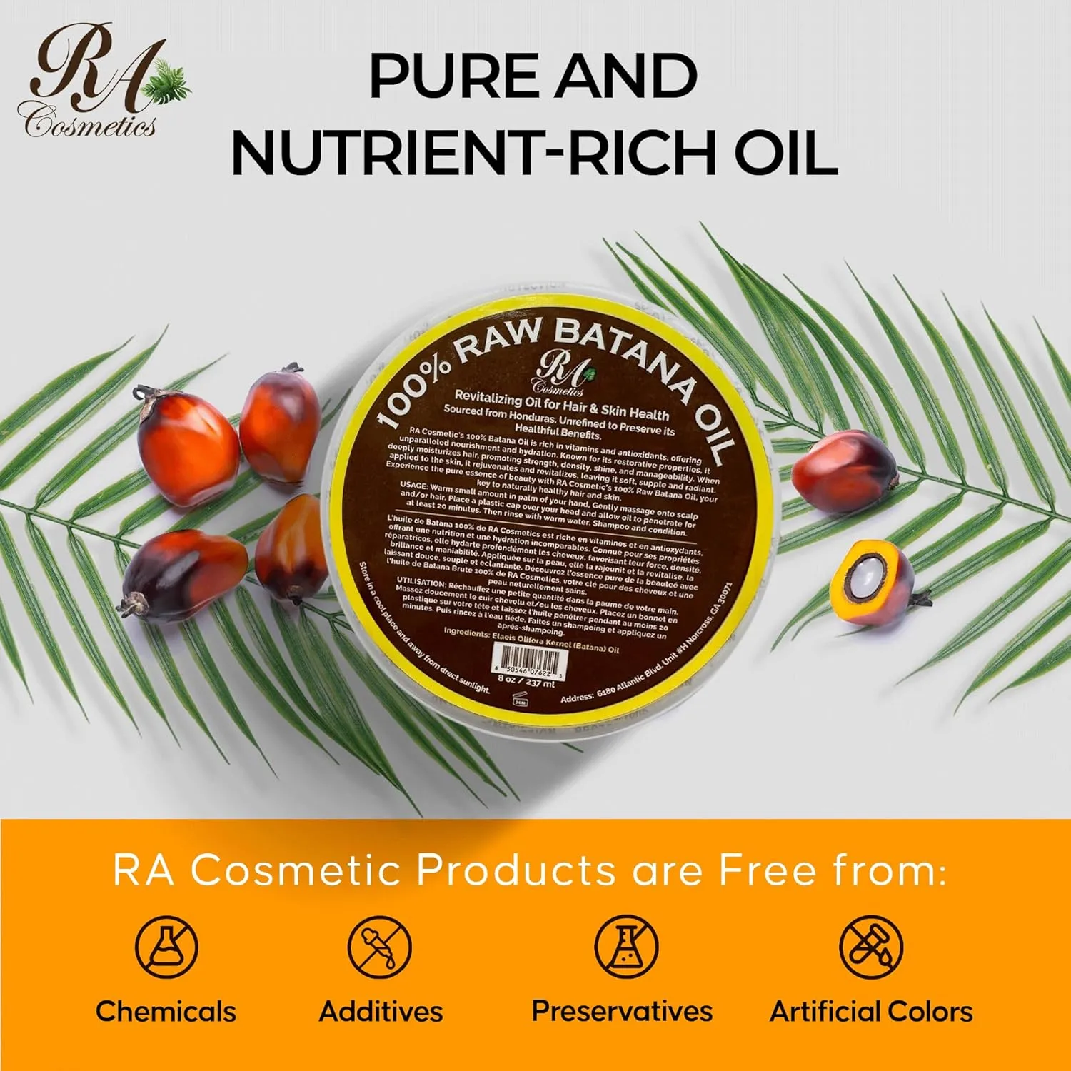 RA COSMETICS 100% Natural Unrefined Batana Hair Oil for Healthy Hair, 16 oz | Dr Sebi Batana Oil Hair Moisturizer for Damaged Hair Repair| Strengthening and Nourishing Hair Conditioner