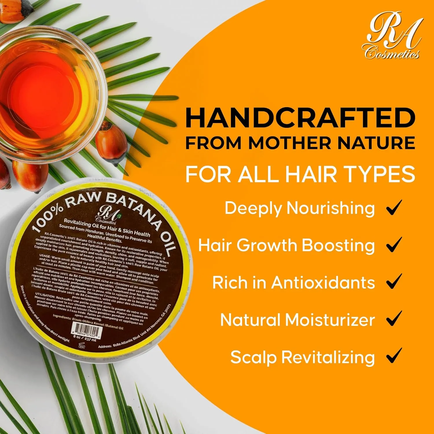 RA COSMETICS 100% Natural Unrefined Batana Hair Oil for Healthy Hair, 16 oz | Dr Sebi Batana Oil Hair Moisturizer for Damaged Hair Repair| Strengthening and Nourishing Hair Conditioner
