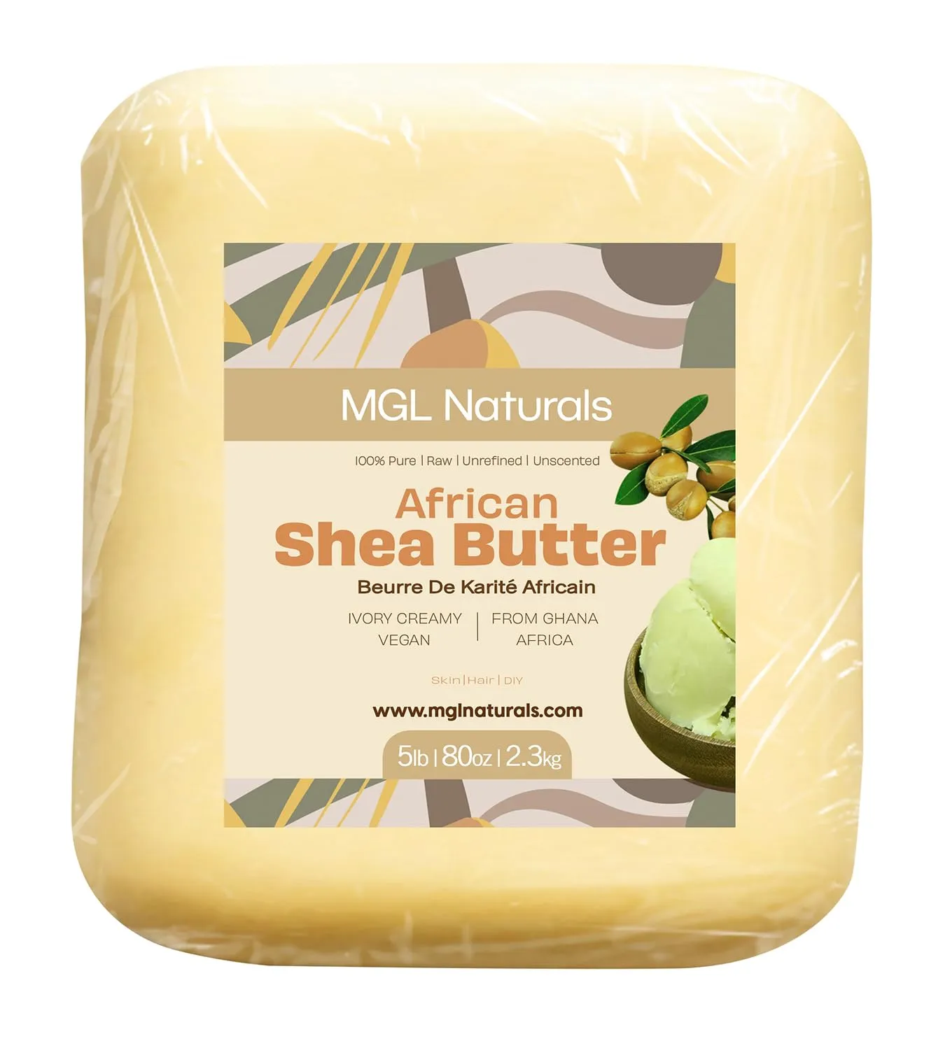 Raw African Shea Butter Ivory 5 lb bulk, 100% Pure, Raw and Unrefined. Nourish and moisturize. Use alone or DIY recipes. From Ghana, Africa. (5 lb)