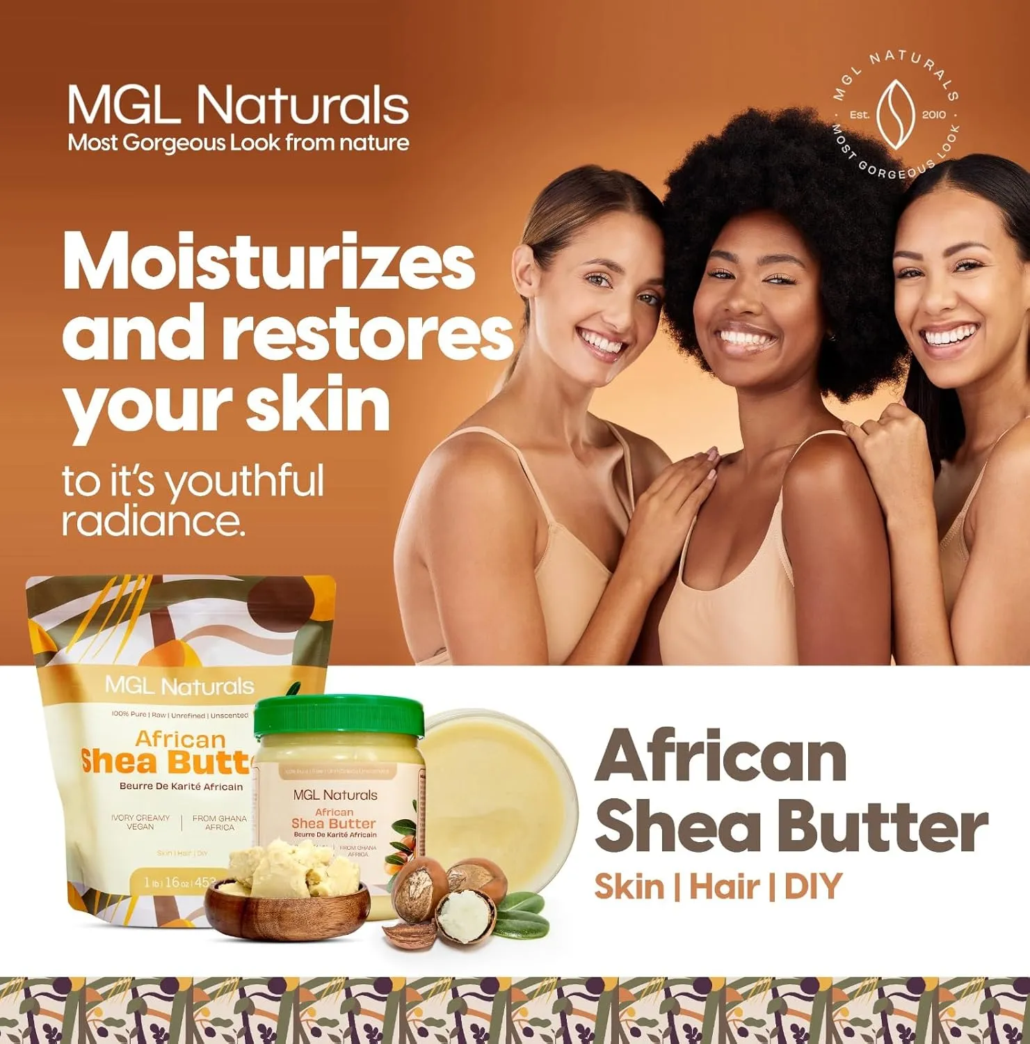 Raw African Shea Butter Ivory 5 lb bulk, 100% Pure, Raw and Unrefined. Nourish and moisturize. Use alone or DIY recipes. From Ghana, Africa. (5 lb)