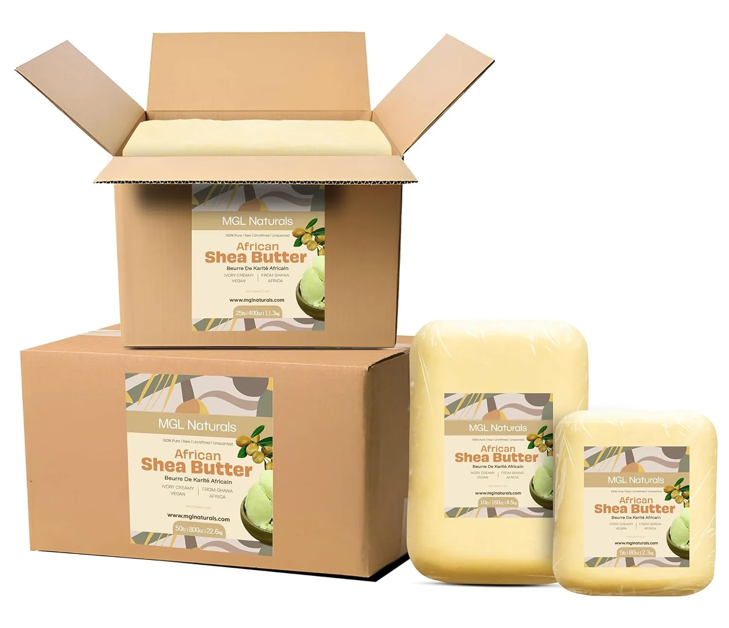 Raw African Shea Butter Ivory 5 lb bulk, 100% Pure, Raw and Unrefined. Nourish and moisturize. Use alone or DIY recipes. From Ghana, Africa. (5 lb)