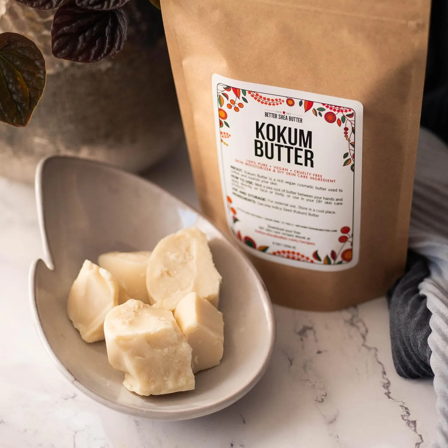 Raw Kokum Butter Unrefined - Body Butter Bar for Soap Making and DIY Skin and Hair Care Products - Pure, Unscented Moisturizer for Lotion Base - 8 oz Block