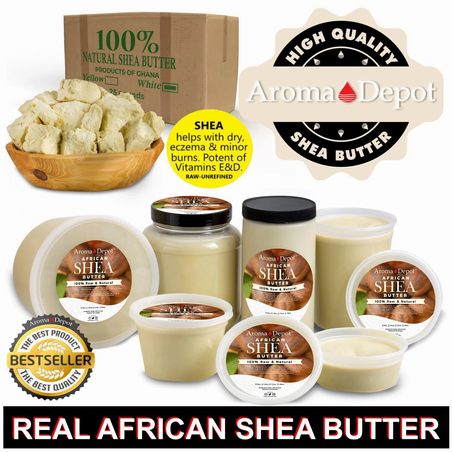 Raw African Shea Butter 8 oz. Container Ivory/White Grade A 100% Pure Natural Unrefined Fresh Moisturizing. Ideal for Dry and Cracked Skin. Can be use in Body, Hair and Face. (3 PACK)