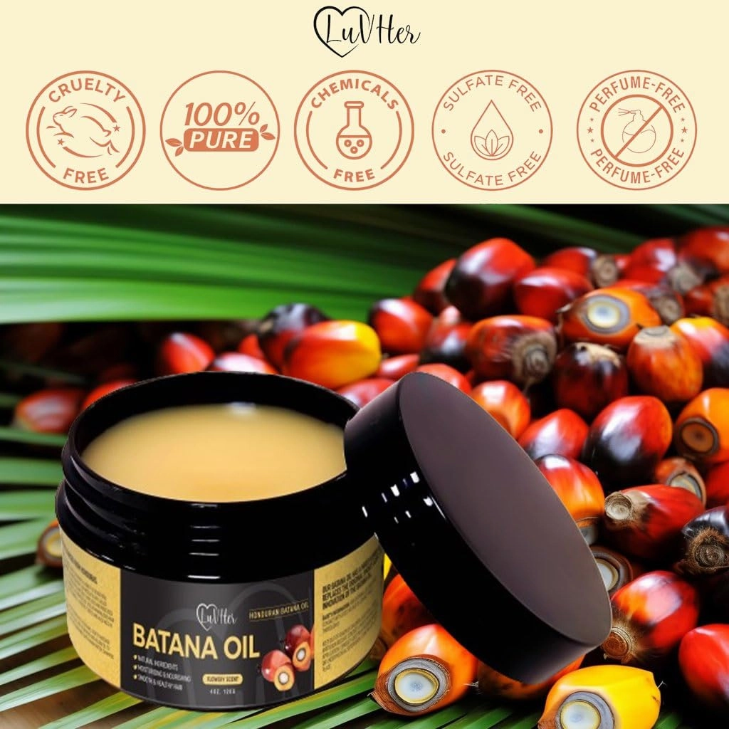 Raw Batana Oil for Hair Growth 4oz 100% Pure No Smokey Scent Infused With Rose Essential Oil Cold Pressed Deep Conditioner from Honduras Thicker Hair, Prevent Hair Loss and Split Ends for Men & Women