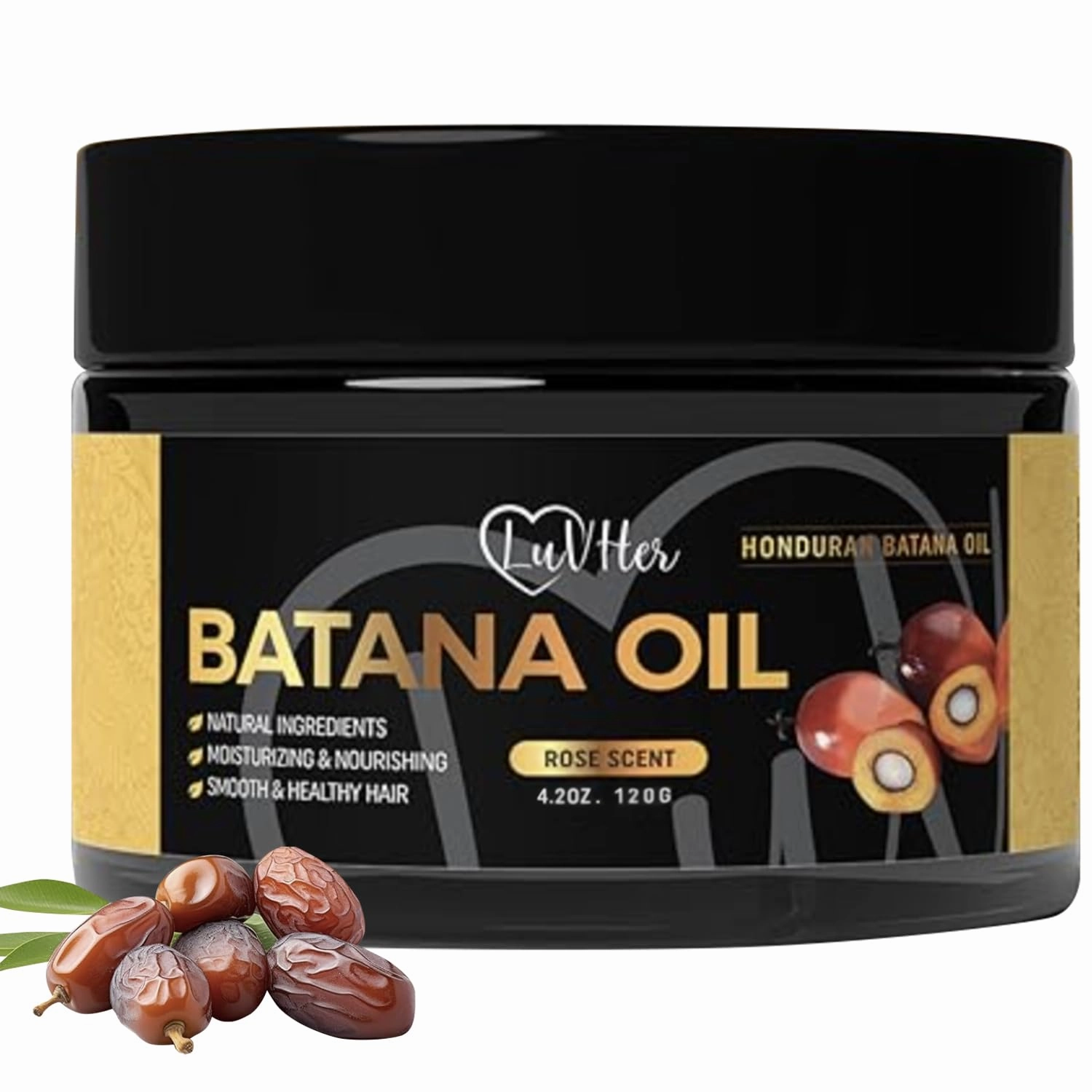 Raw Batana Oil for Hair Growth 4oz 100% Pure No Smokey Scent Infused With Rose Essential Oil Cold Pressed Deep Conditioner from Honduras Thicker Hair, Prevent Hair Loss and Split Ends for Men & Women