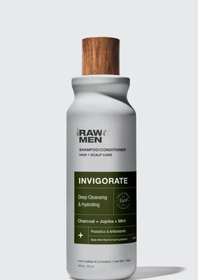 Raw Sugar Men, 2 in 1 Shampoo & Conditioner, INVIGORATE, Mint   Charcoal   Jojoba - 18oz