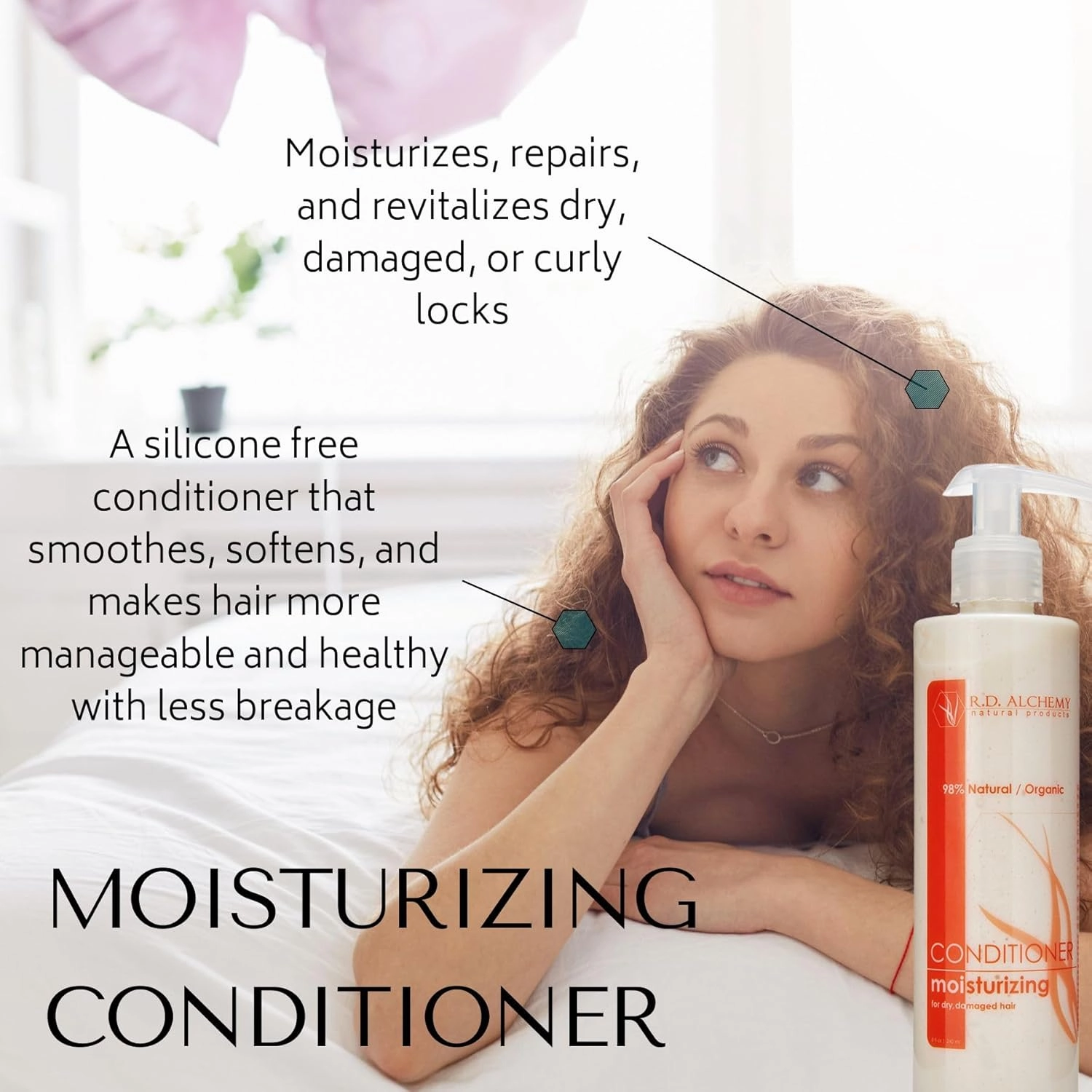 RD Alchemy - 98% Natural & Organic Moisturizing Conditioner. Silicone Free Hair Conditioner for Dry Damaged, Broken, & Frizzy Hair. Organic Oils & Herbs Moisturize, Repair & Soften