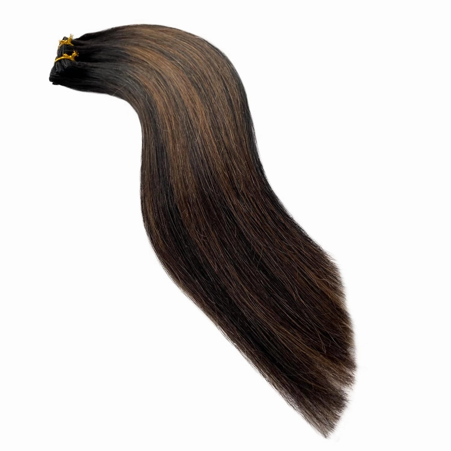 Real Human Hair Clip in Extensions, 14 Inch 70g 5pcs Balayage Natural Black to Brown, Long Straight Remy Double Weft Handmade
