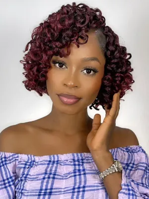 Red Burgundy Short Curly Crochet Hair for Women 7 Packs GoGo Curl Beach Water Wave Deep Twist Braids Synthetic Braiding Extensions 8 Inch Tbug#