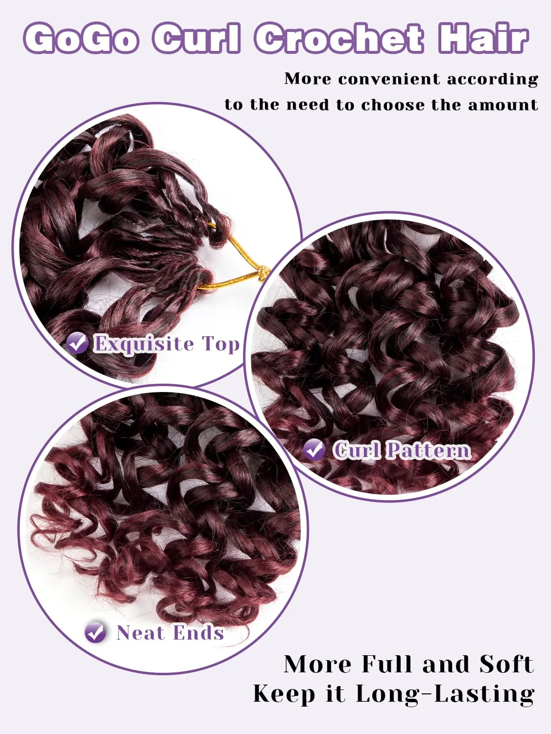 Red Burgundy Short Curly Crochet Hair for Women 7 Packs GoGo Curl Beach Water Wave Deep Twist Braids Synthetic Braiding Extensions 8 Inch Tbug#