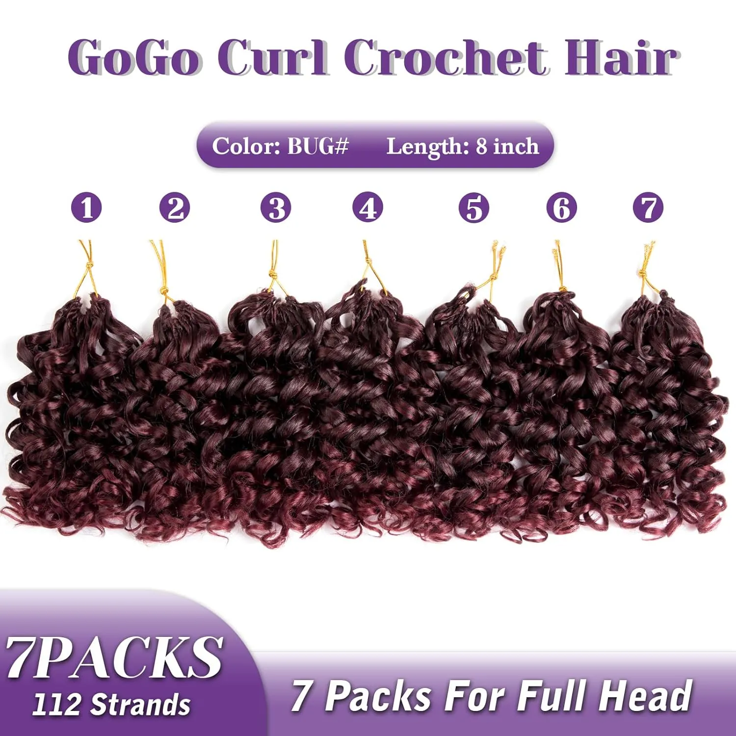Red Burgundy Short Curly Crochet Hair for Women 7 Packs GoGo Curl Beach Water Wave Deep Twist Braids Synthetic Braiding Extensions 8 Inch Tbug#