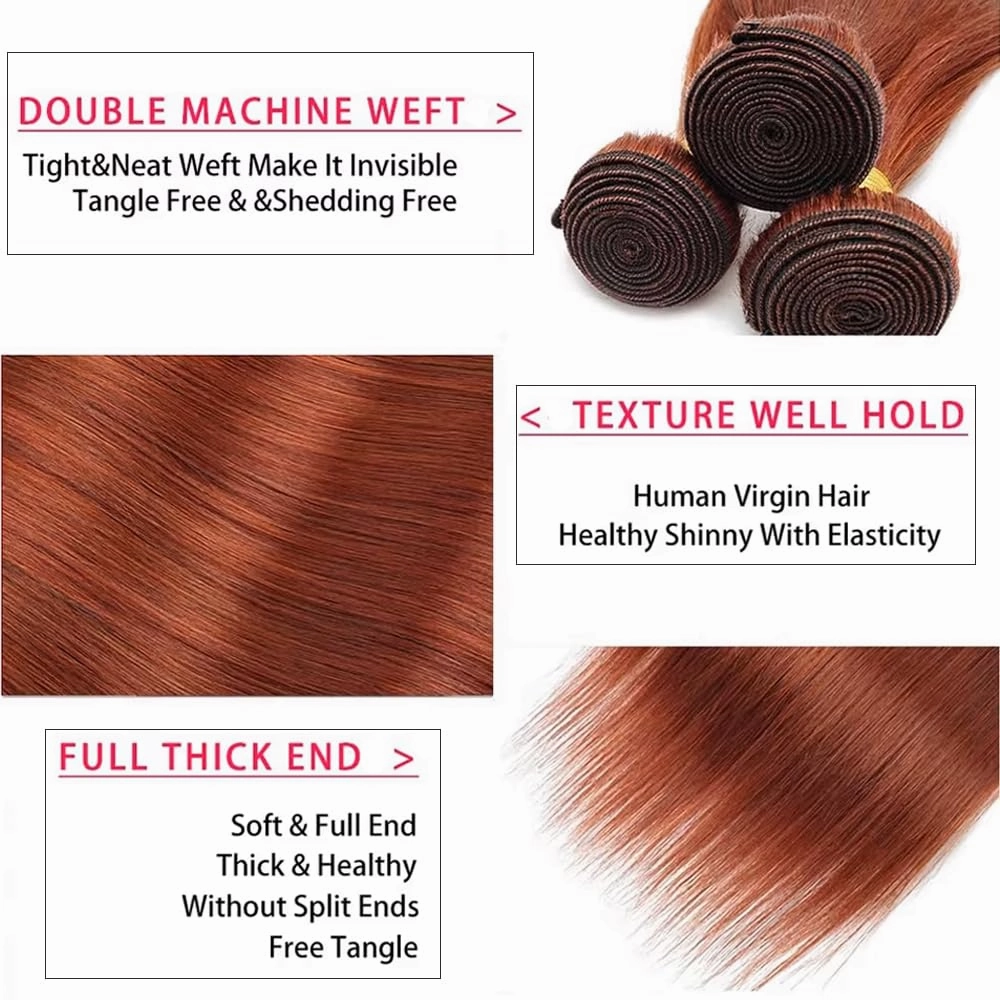 Reddish Brown Straight Human Hair Bundles Color 33 Reddish Brown Straight Bundles 8 10 12 Inch Remy Hair Unprocessed Brazilian Virgin Copper Red Hair Extensions