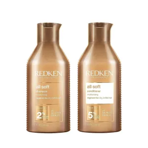 Redken All Soft Shampoo and Conditioner Set For Dry or Brittle Hair - Provides Intense Softness and Shine With Argan Oil
