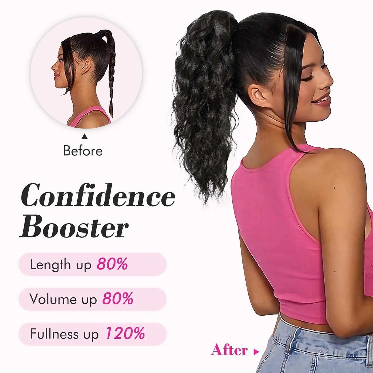 REECHO 14" Ponytail Extension, Claw Clip Ponytail Extension Fake Pony Tails Soft Wavy Multi Layered Clip in Hair Extensions Synthetic Hairpiece for Women HP002 - Ash Blonde with Highlights