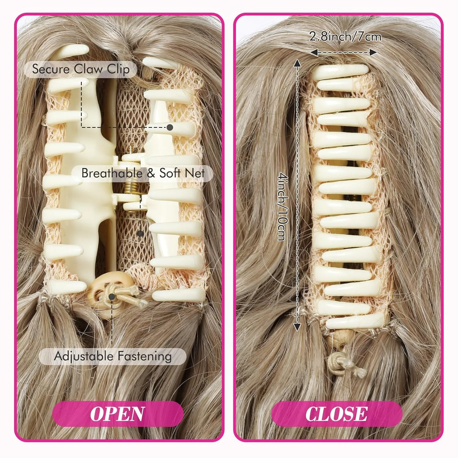 REECHO 14" Ponytail Extension, Claw Clip Ponytail Extension Fake Pony Tails Soft Wavy Multi Layered Clip in Hair Extensions Synthetic Hairpiece for Women HP002 - Ash Blonde with Highlights