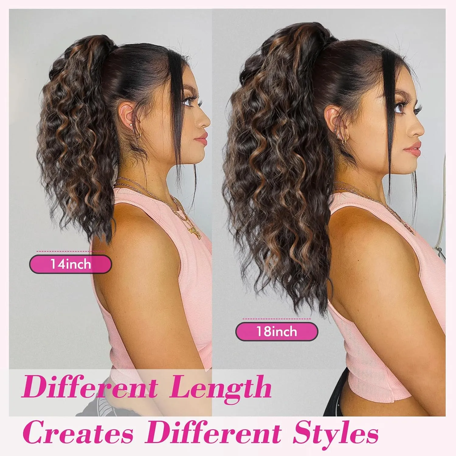 REECHO 14" Ponytail Extension, Claw Clip Ponytail Extension Fake Pony Tails Soft Wavy Multi Layered Clip in Hair Extensions Synthetic Hairpiece for Women HP002 - Ash Blonde with Highlights