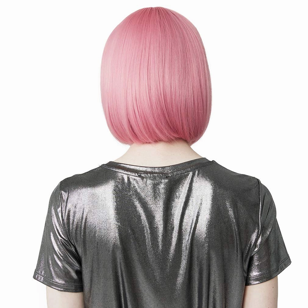 REECHO 11" Short Bob Wig with bangs Cosplay Synthetic Hair for White Black Women Color: Princess Pink