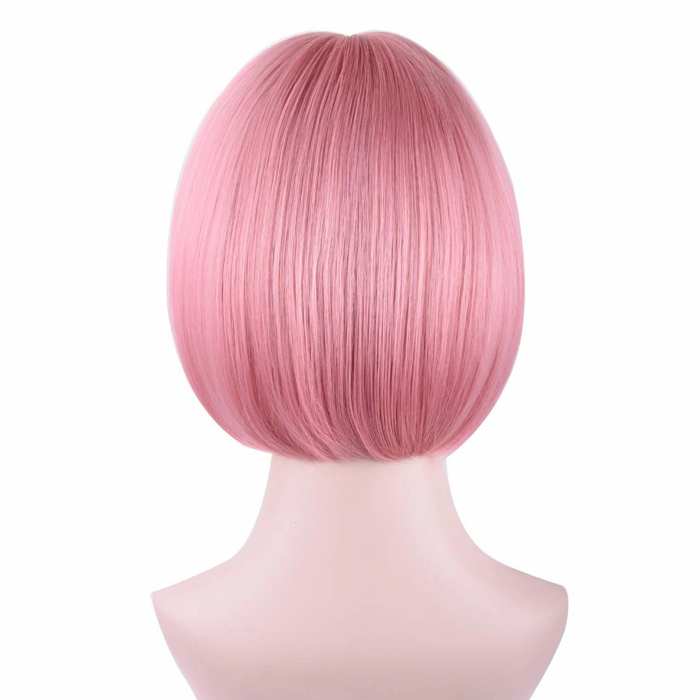 REECHO 11" Short Bob Wig with bangs Cosplay Synthetic Hair for White Black Women Color: Princess Pink