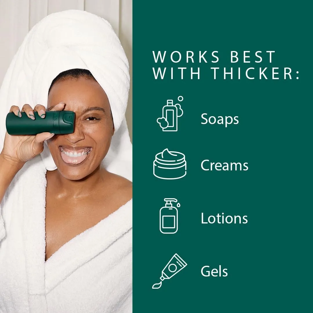 Refillable Toiletry Travel Bottles – Set of 5 (3.4oz & 1.7oz) Airless Pump Containers for Shampoo, Conditioner, Body, Face – Leak-Proof, TSA-Approved, Dishwasher Safe- Escapade Green with Gift Box
