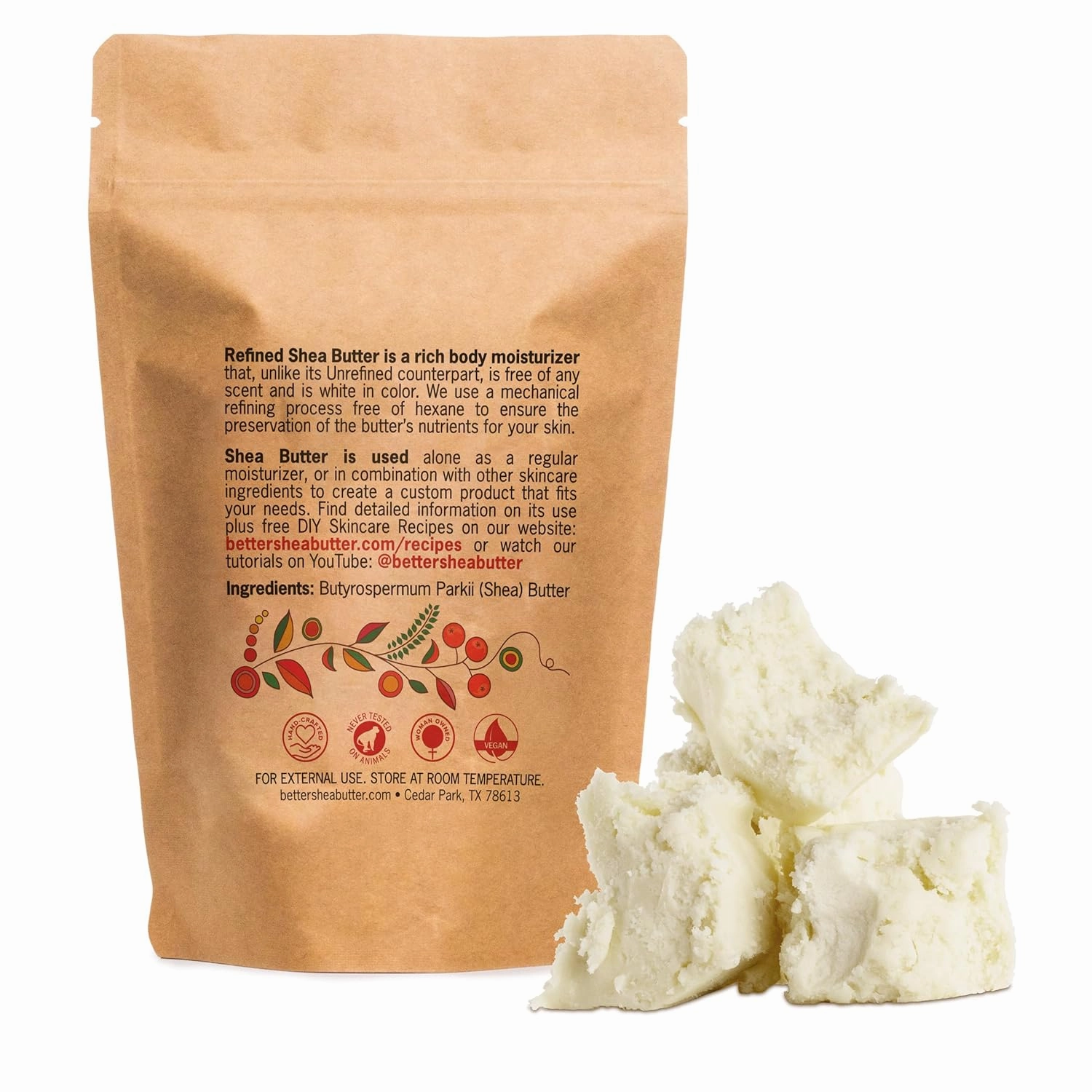 Refined Shea Butter Unscented - 100% Pure African Shea Butter for Hair & Dry Skin - Use for Soap Base, Face & Body Moisturizer, for DIY Whipped Body Butter & Lip Balm 8 oz Bar