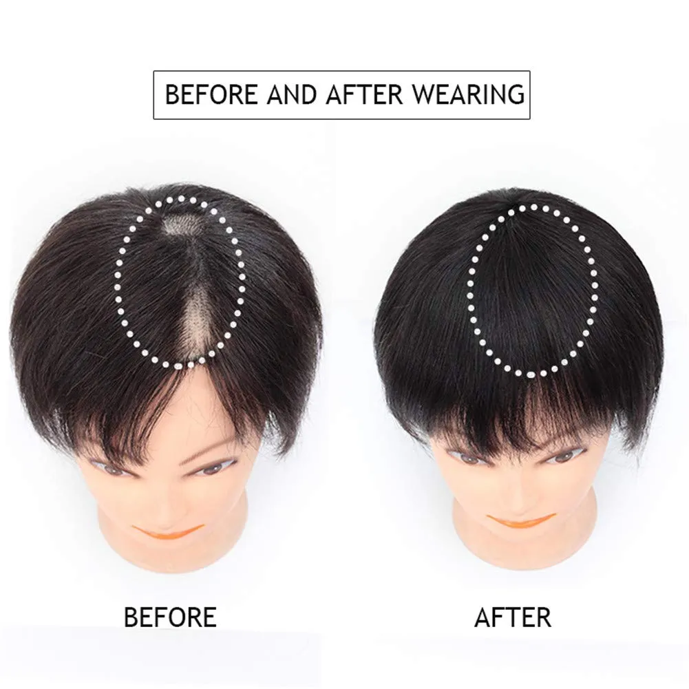 RemeeHi Human Hair Invisible Clip in Hairpiece Straight Toupee or Topper Wiglet Top Thin Hair On Mono 10 inch Reddish Brown