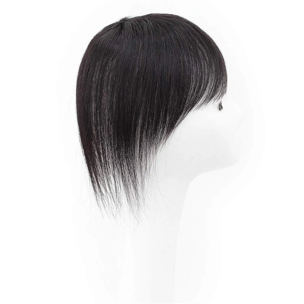 RemeeHi Human Hair Invisible Clip in Hairpiece Straight Toupee or Topper Wiglet Top Thin Hair On Mono 10 inch Reddish Brown