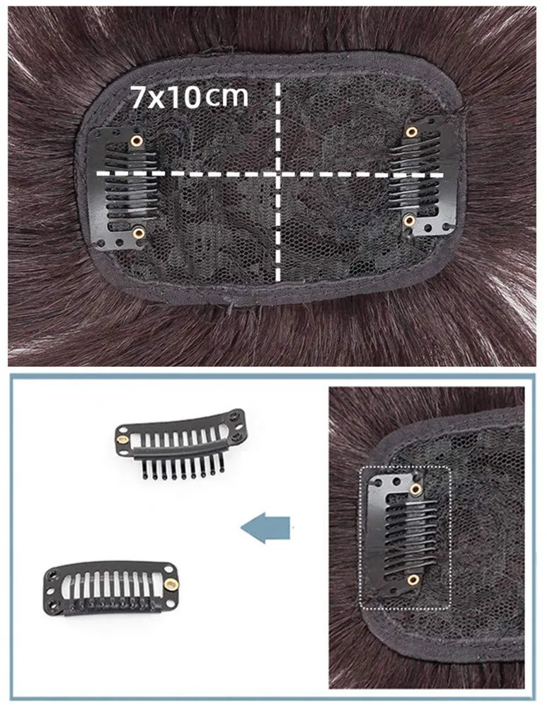 RemeeHi Human Hair Invisible Clip in Hairpiece Straight Toupee or Topper Wiglet Top Thin Hair On Mono 10 inch Reddish Brown