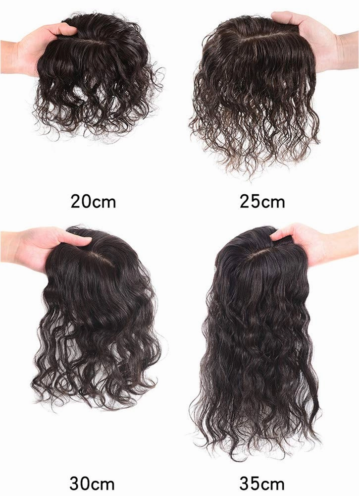 RemeeHi Remy Human Hair Curl Hairpiece Clip In Topper Hand Made Toupee Hair Topper Piece for Thinning Hair Free Part 7x10 Dark Brown 30cm