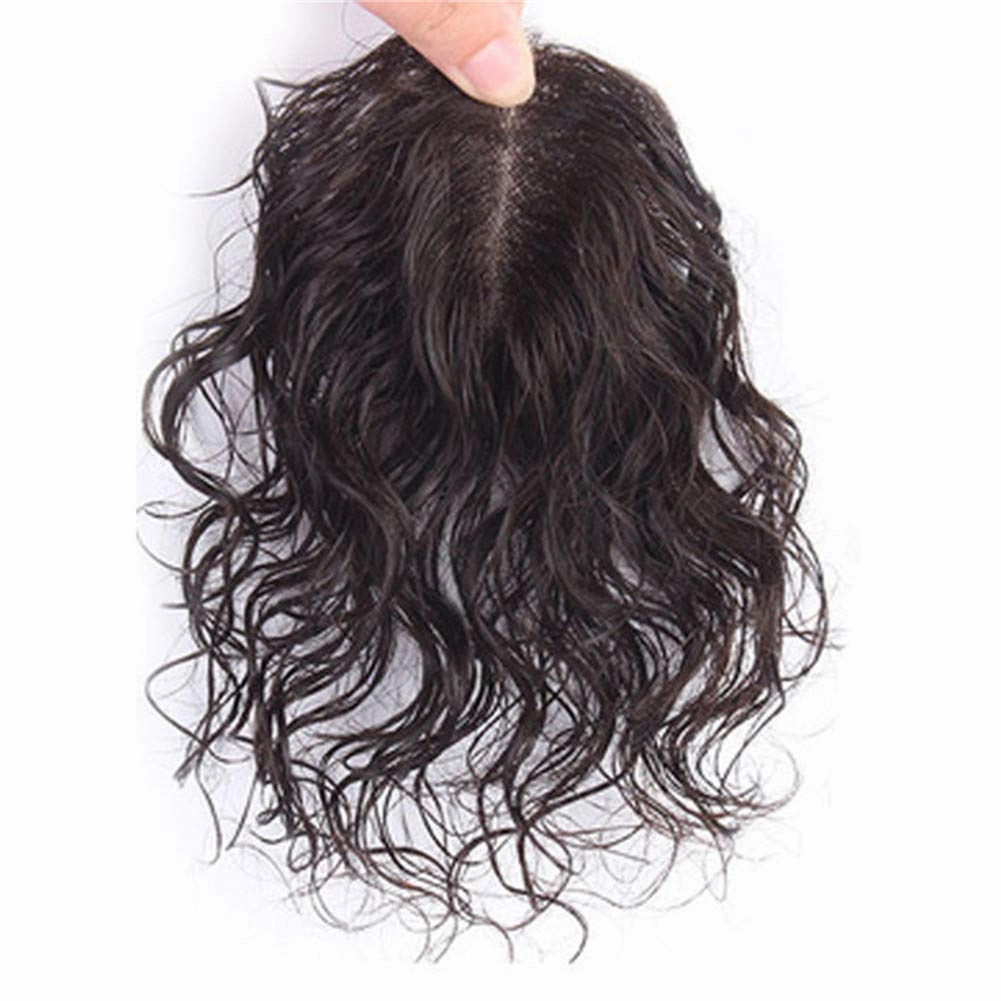 RemeeHi Remy Human Hair Curl Hairpiece Clip In Topper Hand Made Toupee Hair Topper Piece for Thinning Hair Free Part 7x10 Dark Brown 30cm