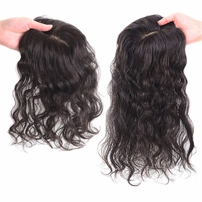 RemeeHi Remy Human Hair Curl Hairpiece Clip In Topper Hand Made Toupee Hair Topper Piece for Thinning Hair Free Part 7x10 Dark Brown 30cm