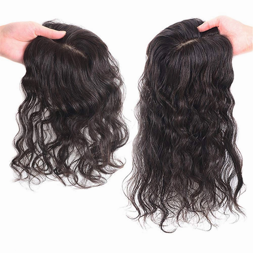 RemeeHi Remy Human Hair Curl Hairpiece Clip In Topper Hand Made Toupee Hair Topper Piece for Thinning Hair Free Part 7x10 Dark Brown 30cm