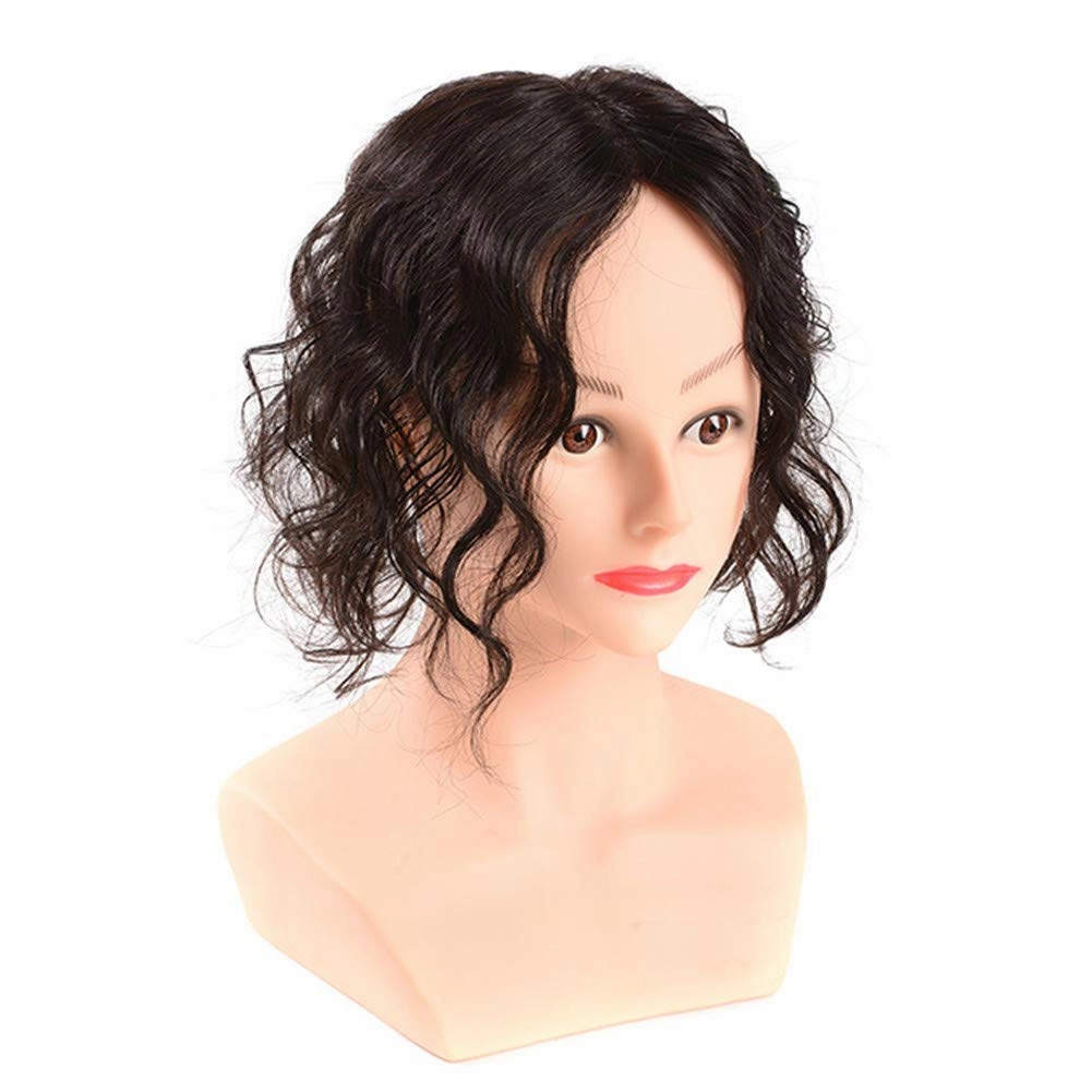 RemeeHi Remy Human Hair Curl Hairpiece Clip In Topper Hand Made Toupee Hair Topper Piece for Thinning Hair Free Part 7x10 Natural Color 30cm